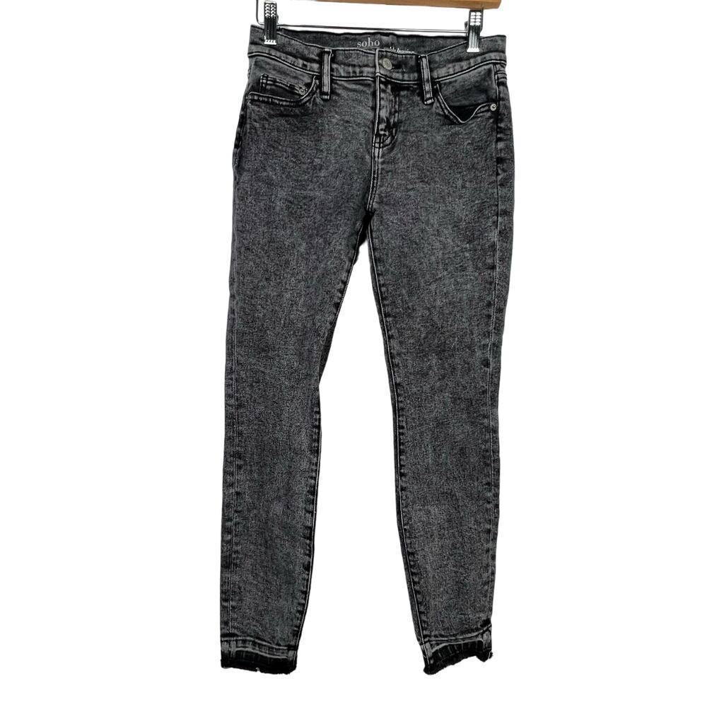 NY&Co Soho Sz 4 Ankle Legging Jeans Black Acid Washed Denim Frayed Raw Cut Hem
